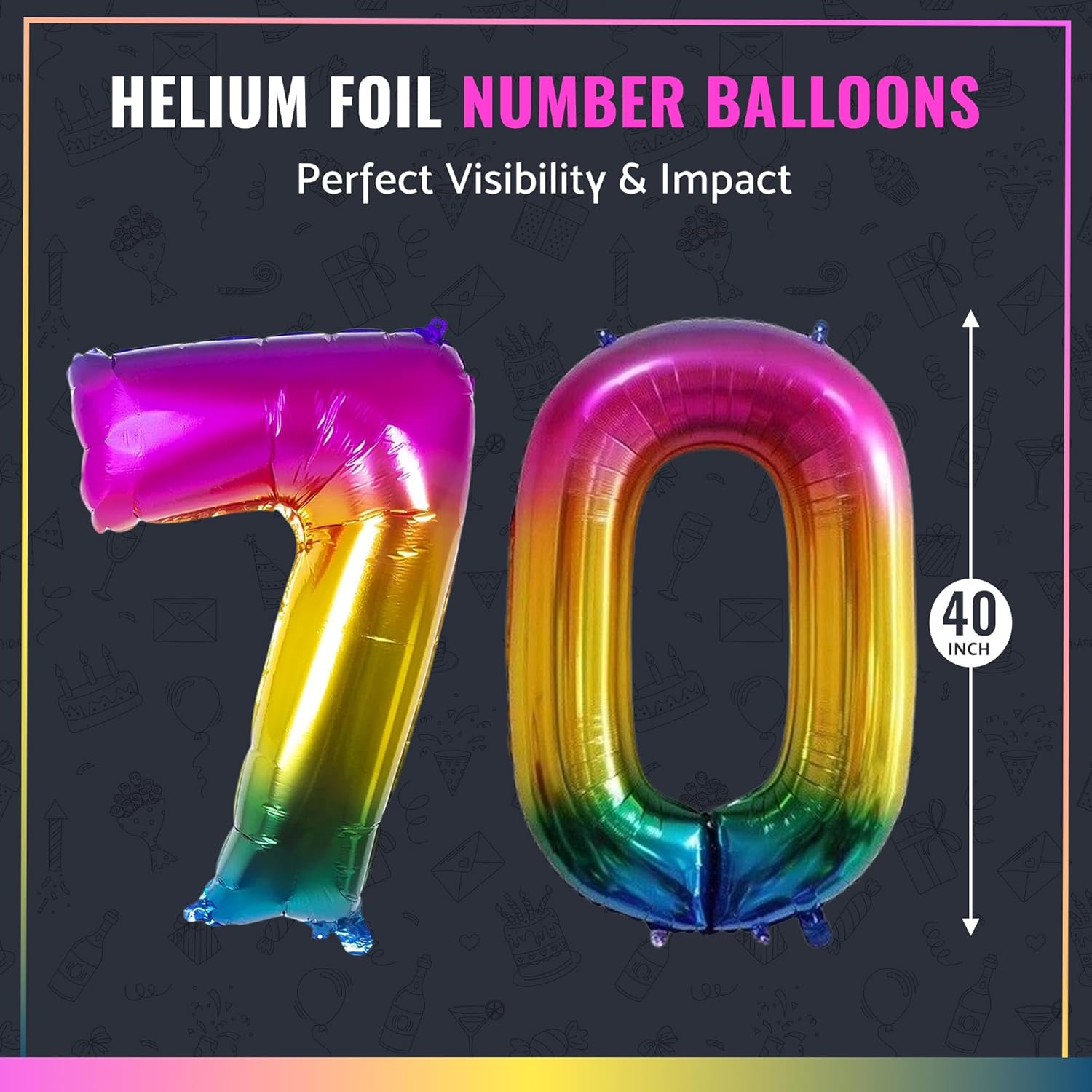 MARYSUN 70 Rainbow Number Foil Balloons for 70th Birthday Party