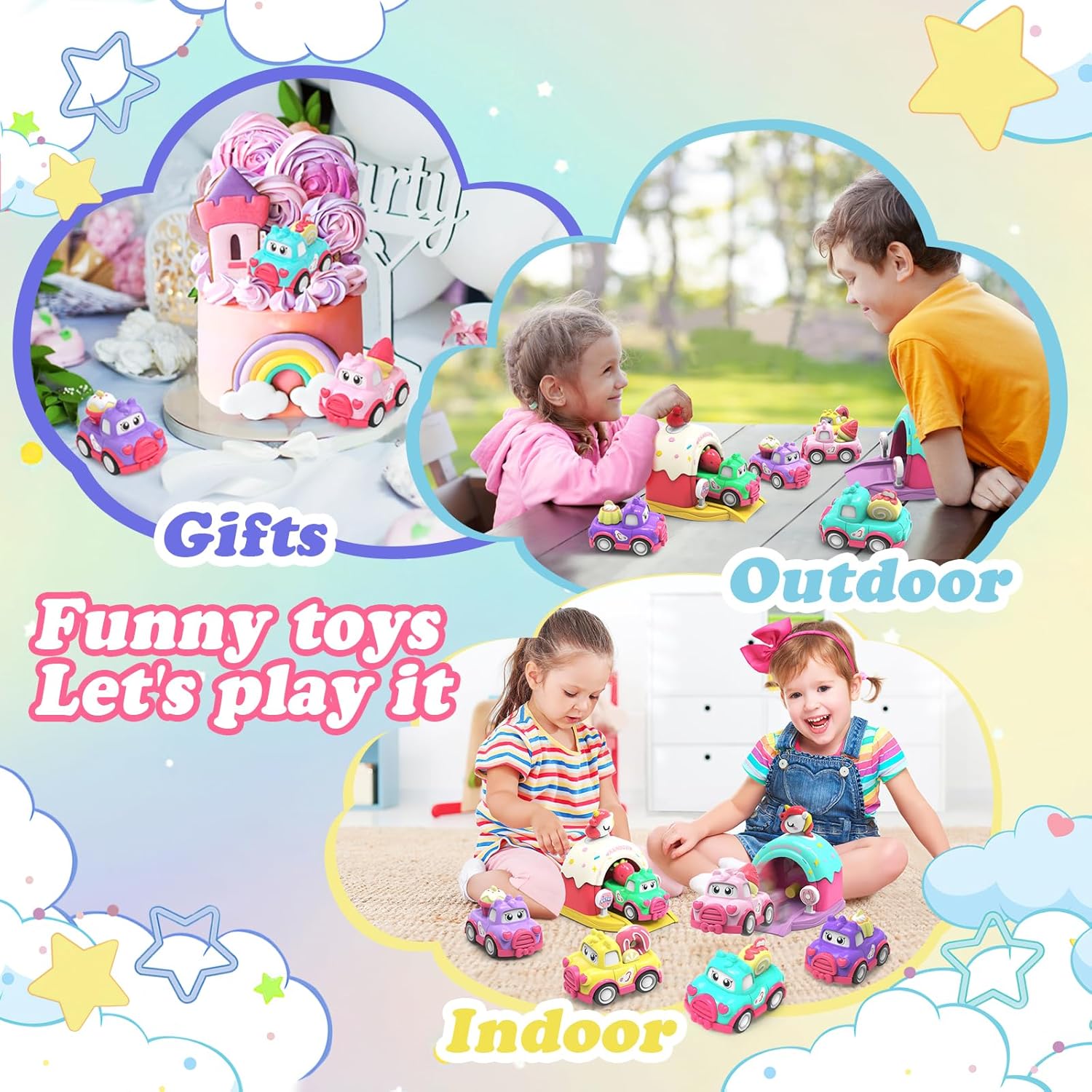 Unicorn Car Toys Set for 1 Year Old Girls