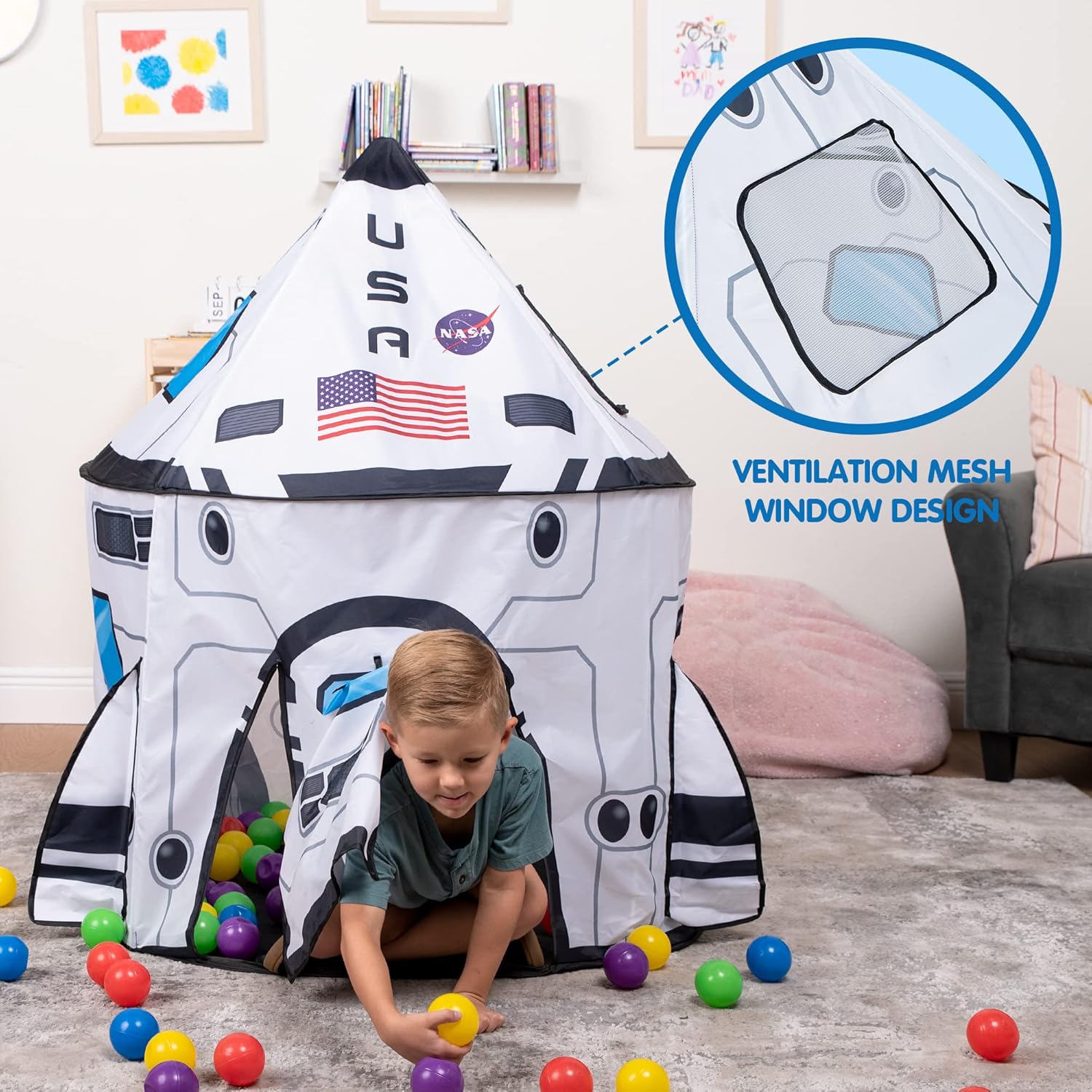 Astronaut Helmet with Blue Visor Rocket Ship Play Tent for Kids