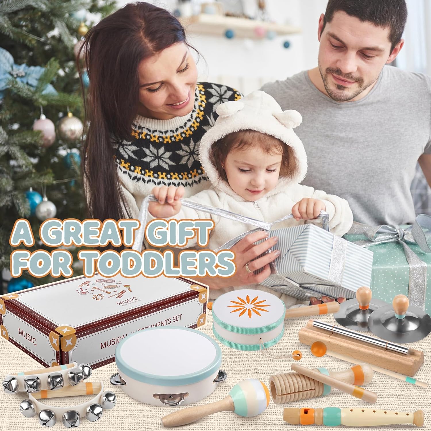 Rmischolar Wooden Musical Instruments Set for Toddlers