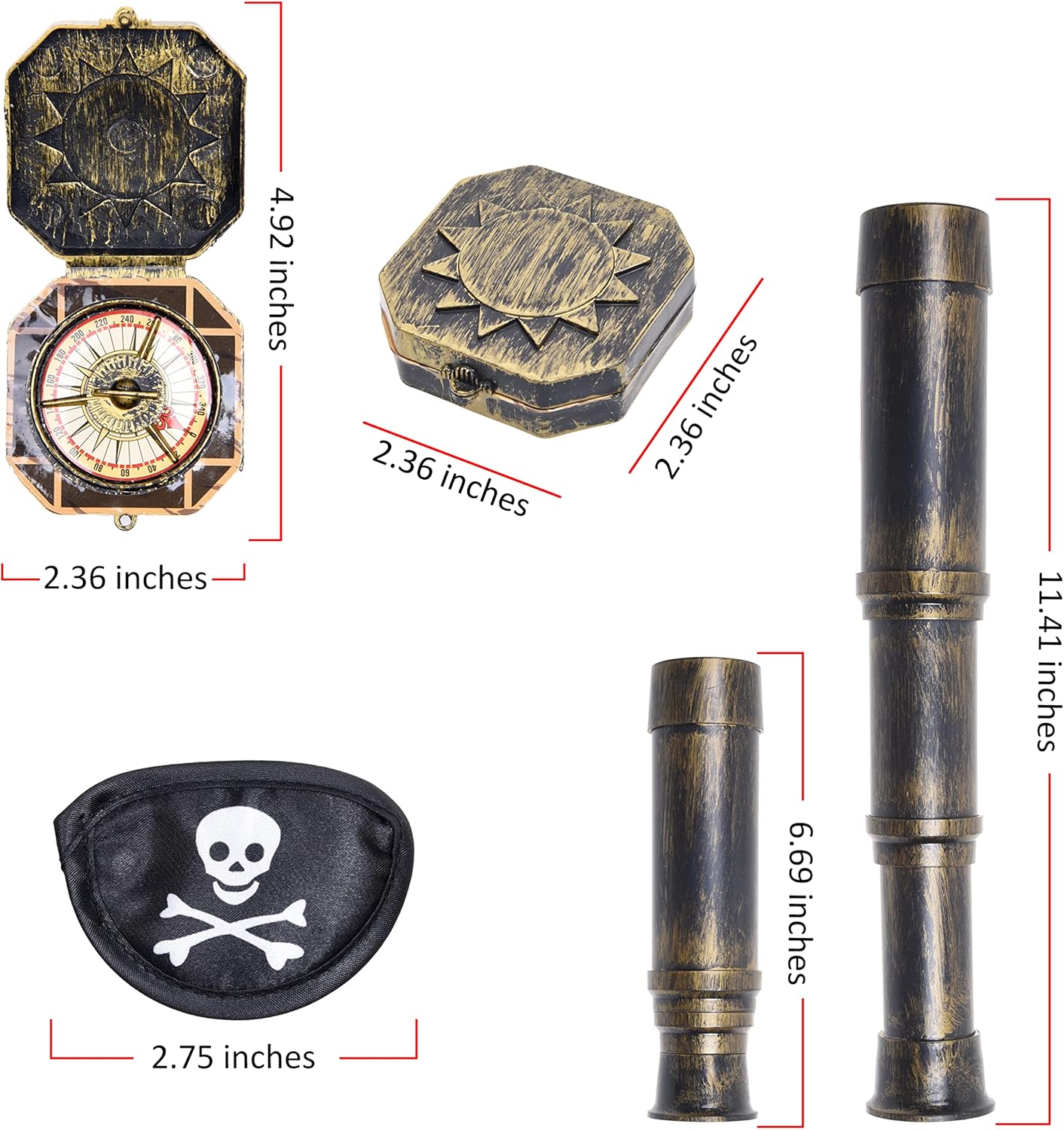 Eco-Fused Pirate Themed Telescope Compass Prop Set