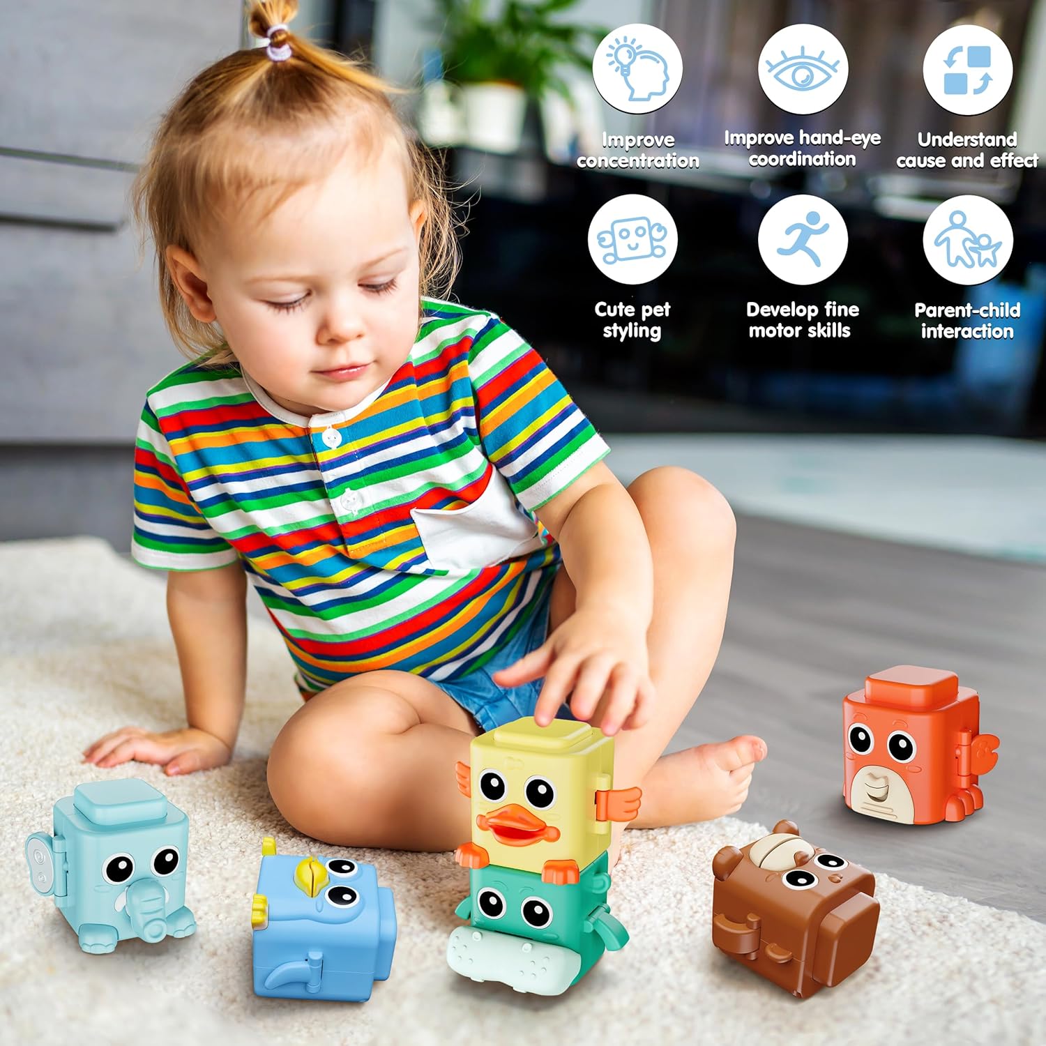 BASUN Stacking Animal Toys for Toddlers 18 Months