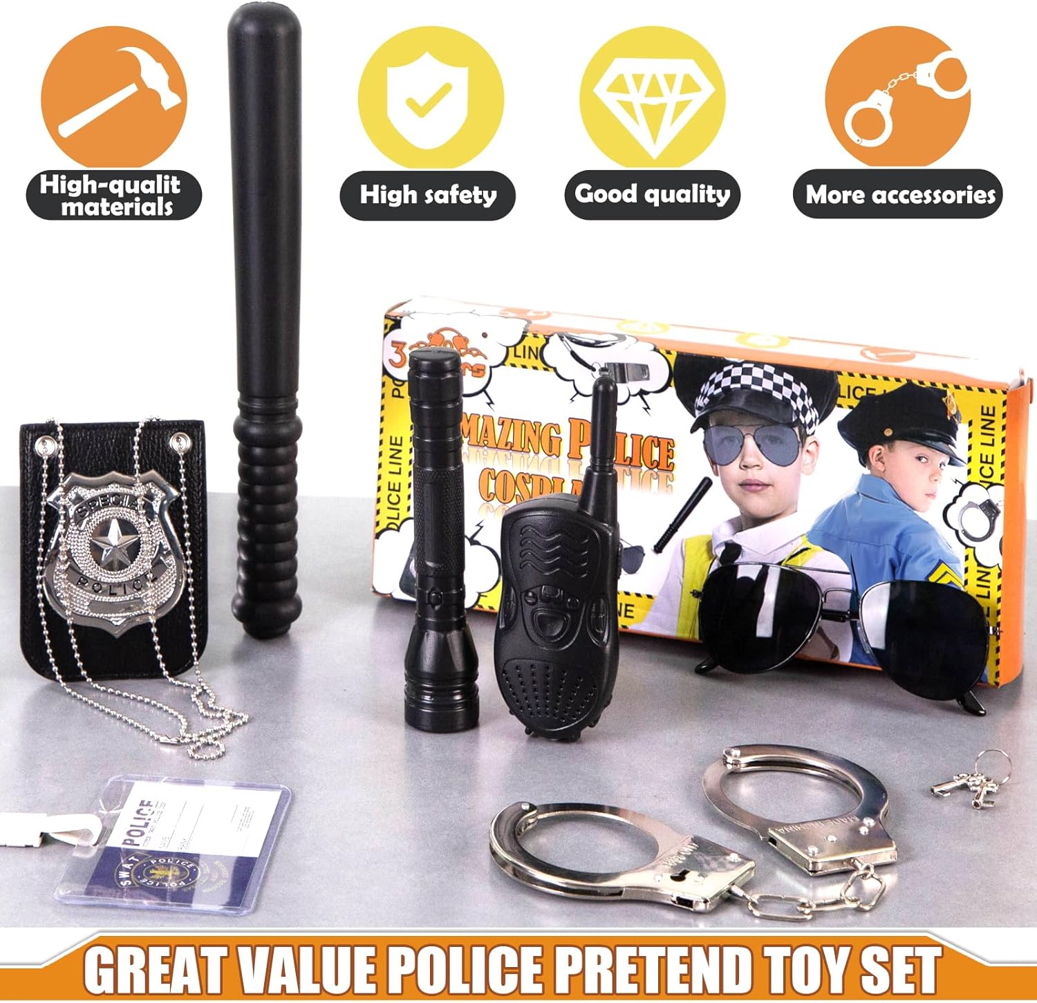 3 Otters Police Pretend Play Toy Set 9PCS