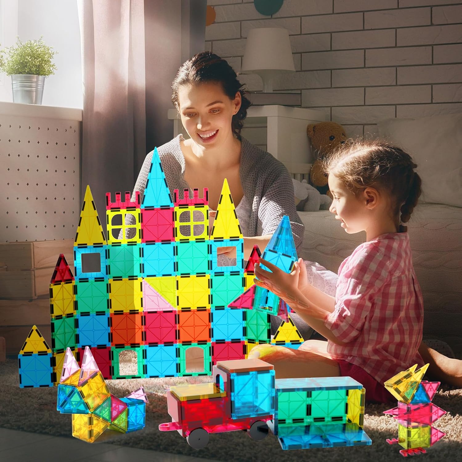 Jasonwell 65pcs Magnetic Tiles Building Blocks Set