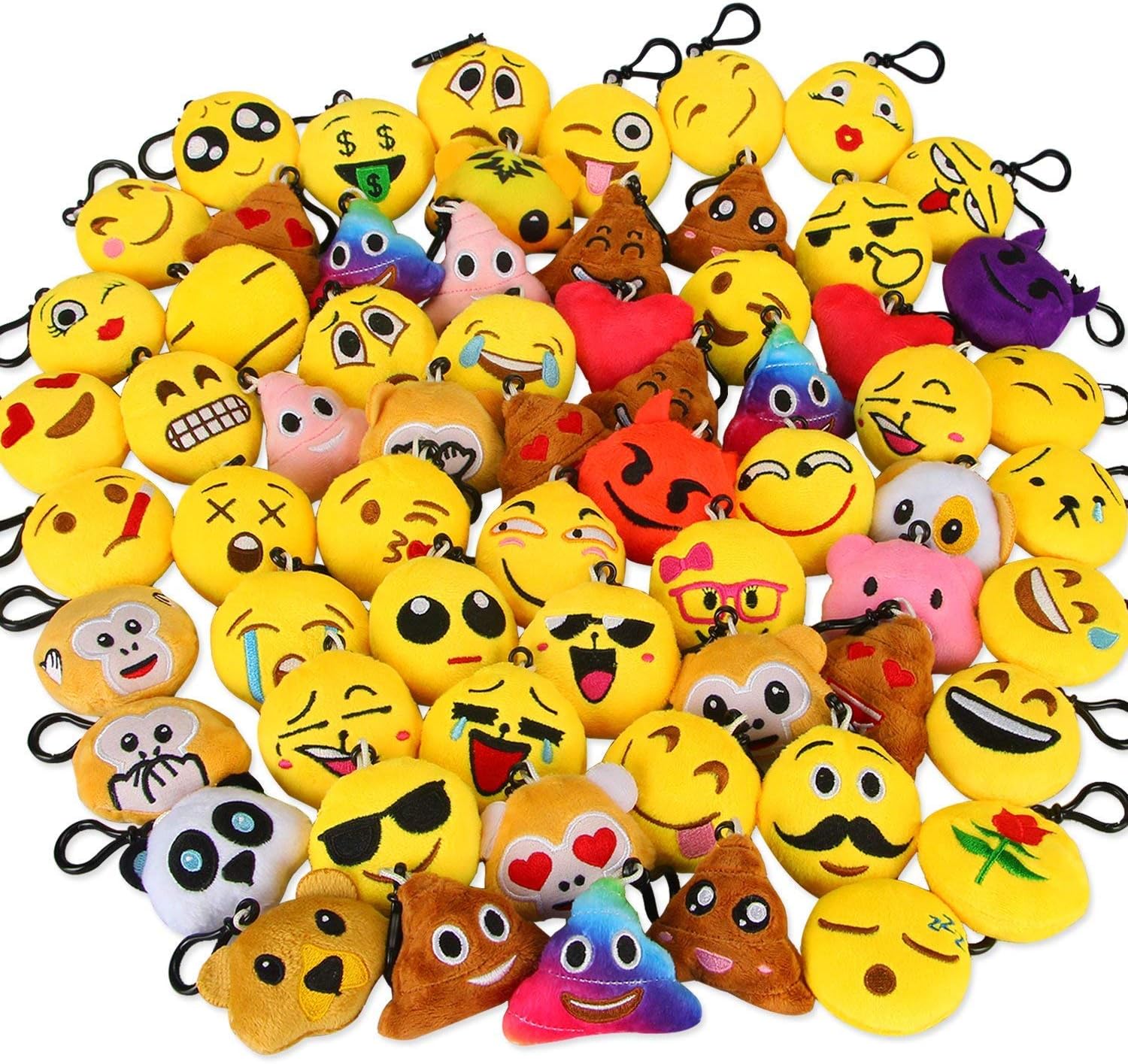 Dreampark 64 Pack Mini Plush Emoticon Keychains
