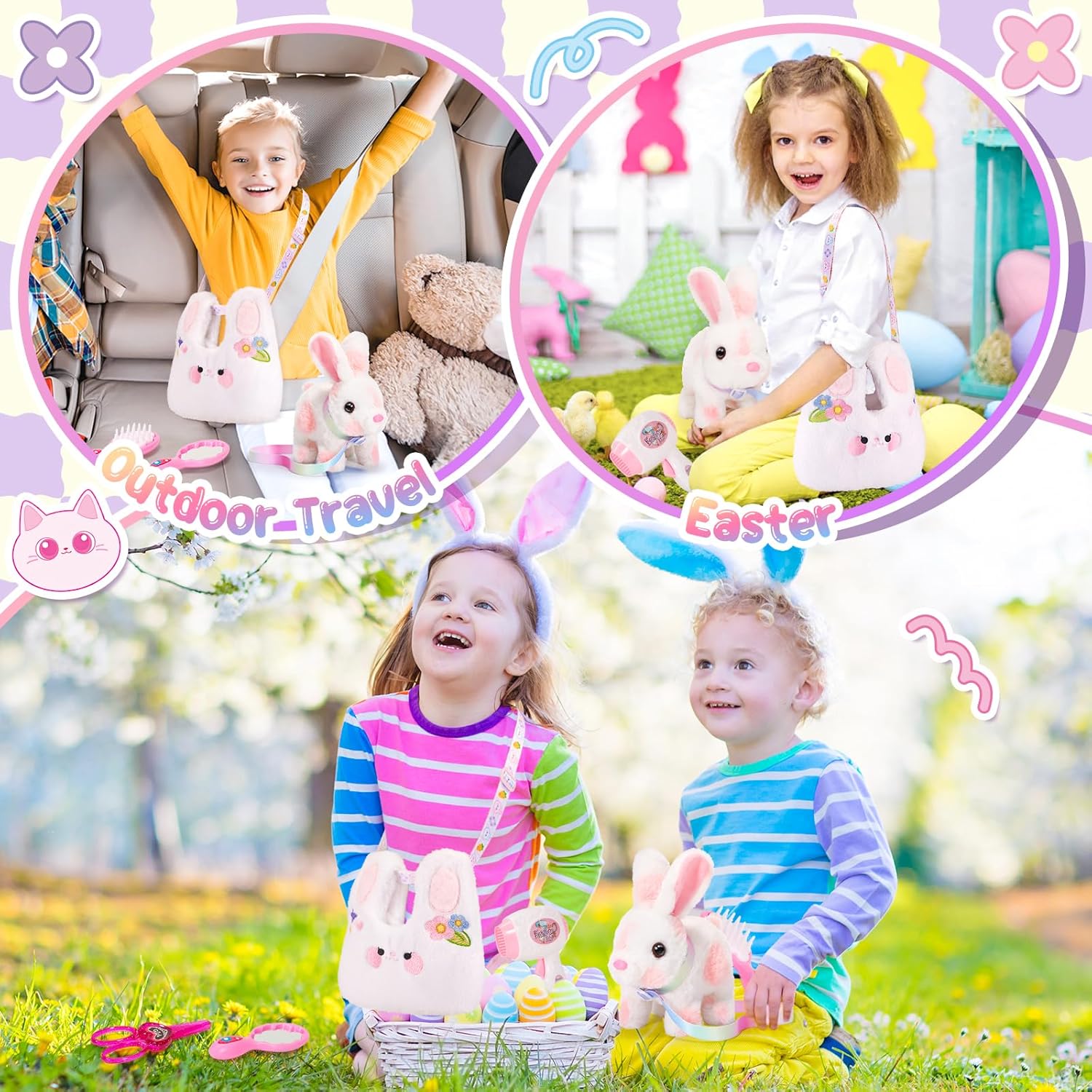 NINAOR Easter Bunny Toy with Crossbody Bag and Pet Care Accessories