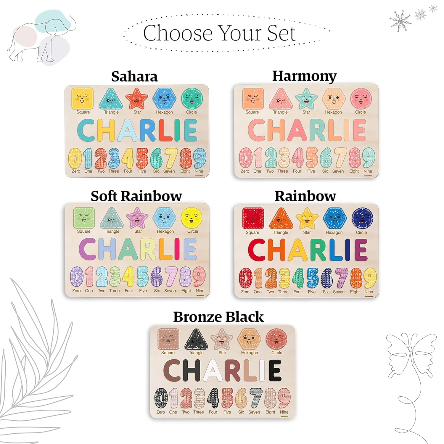 Personalized Wooden Name Puzzle for Kids Customizable with Numbers and Shapes