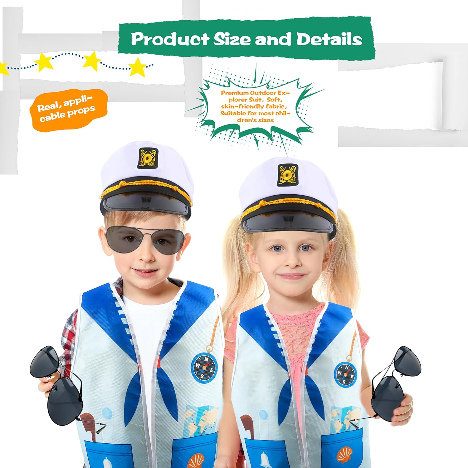 7 Pcs Kids Navy Captain Sailor Costume Set for Halloween Birthday