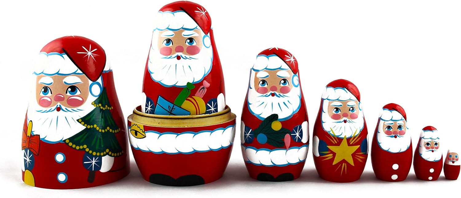MATRYOSHKAHANDICRAFT 7 Piece Santa Claus Nesting Doll Set Wooden Hand Painted