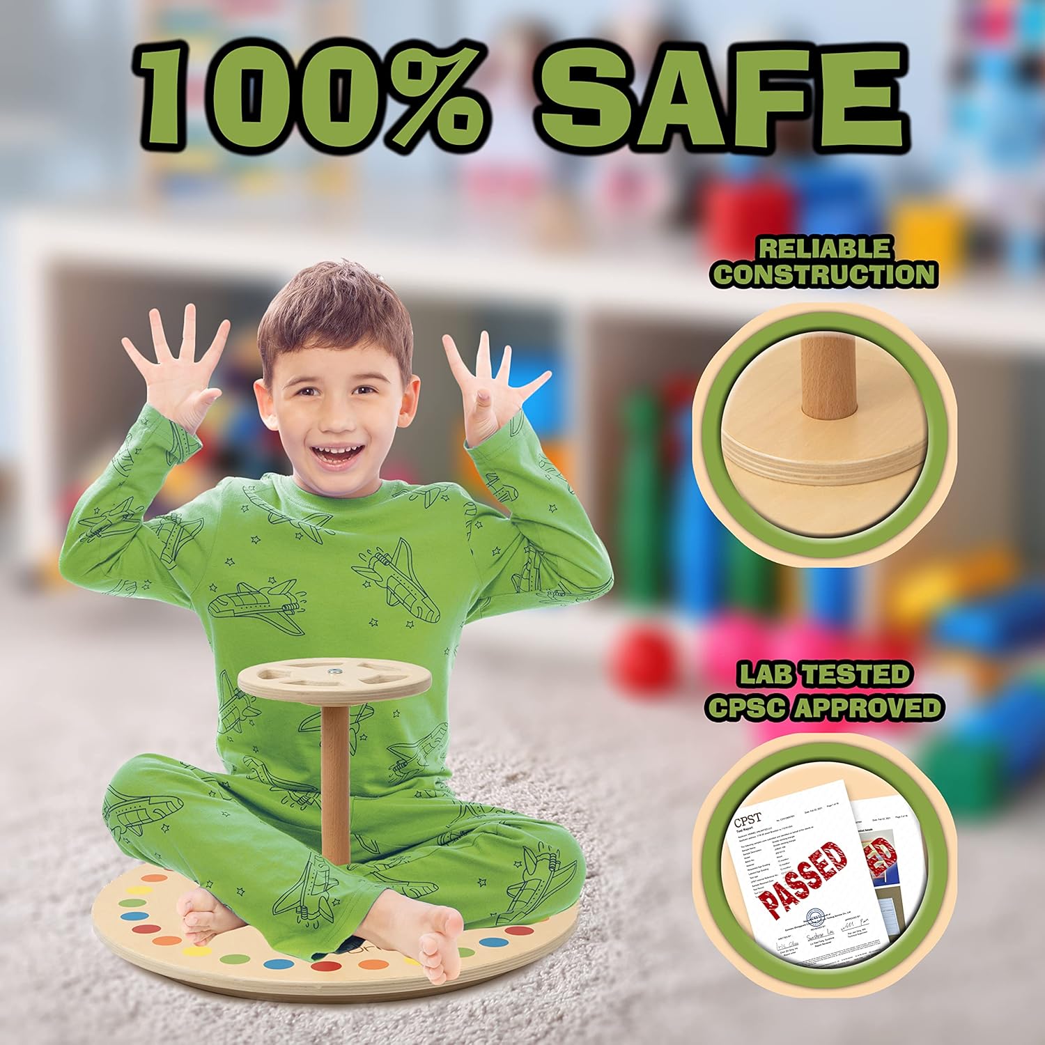 Driddle Wooden Spinner Seat - Sit and Spin Toy for Toddlers Kids