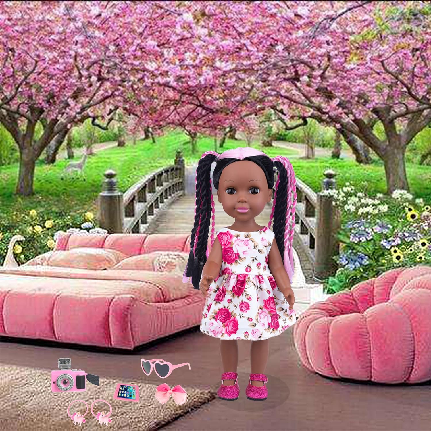 ZNTWEI 145 Inch Black Baby Doll with Clothes and Accessories Set