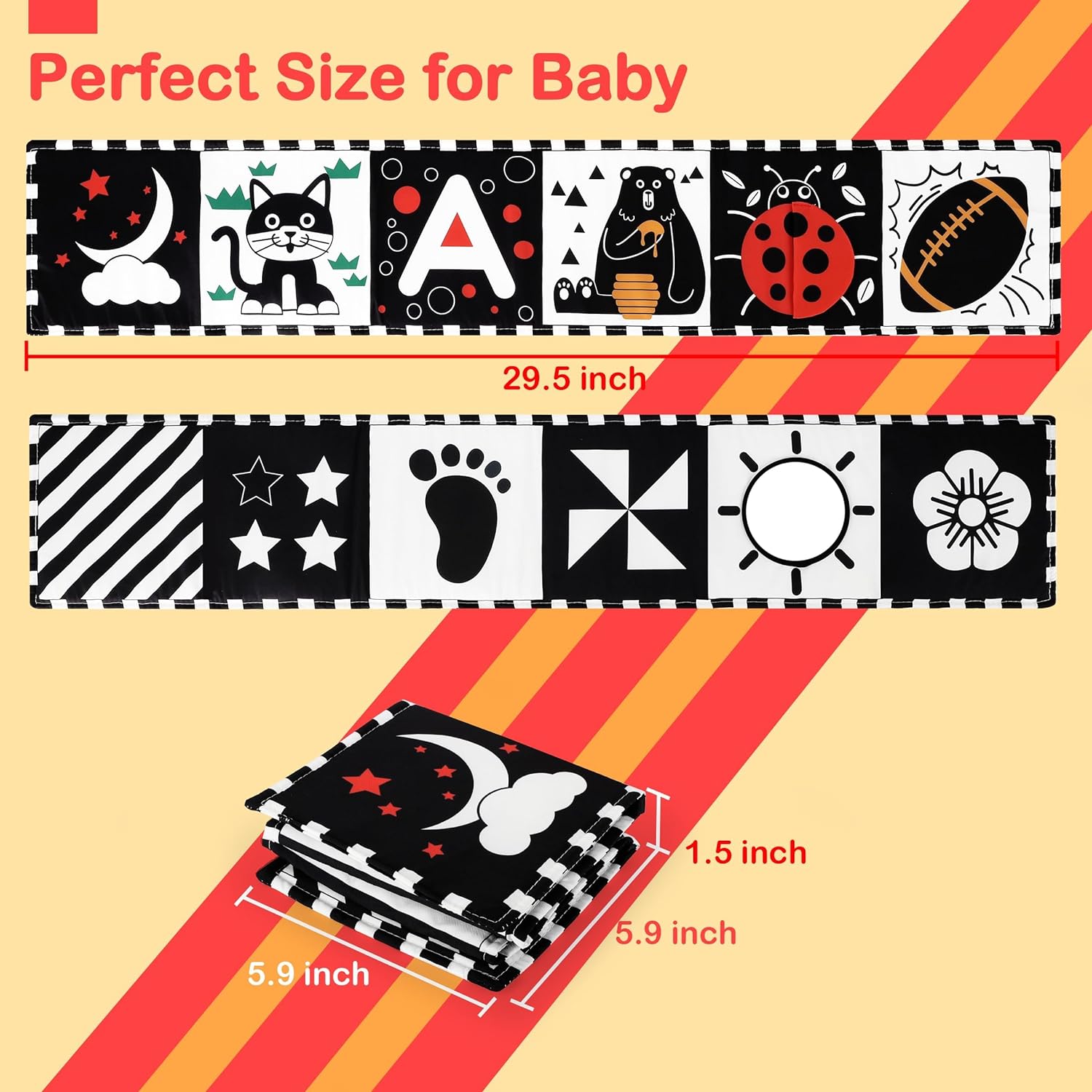 URMYWO High Contrast Baby Book with Mirror