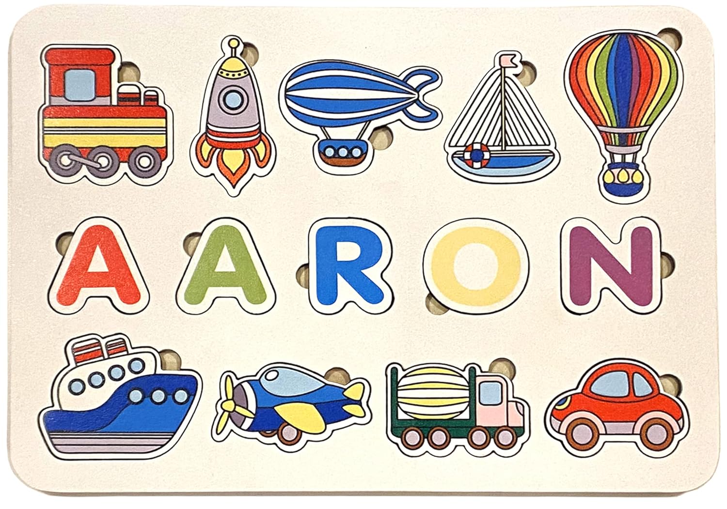 Personalized Wooden Name Puzzle with Vehicles for Toddlers