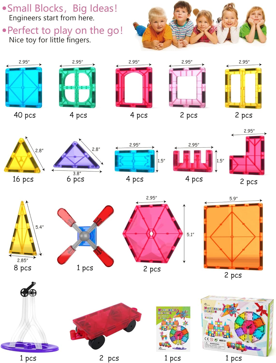 Jasonwell 100pcs Magnetic Tiles Building Blocks Set