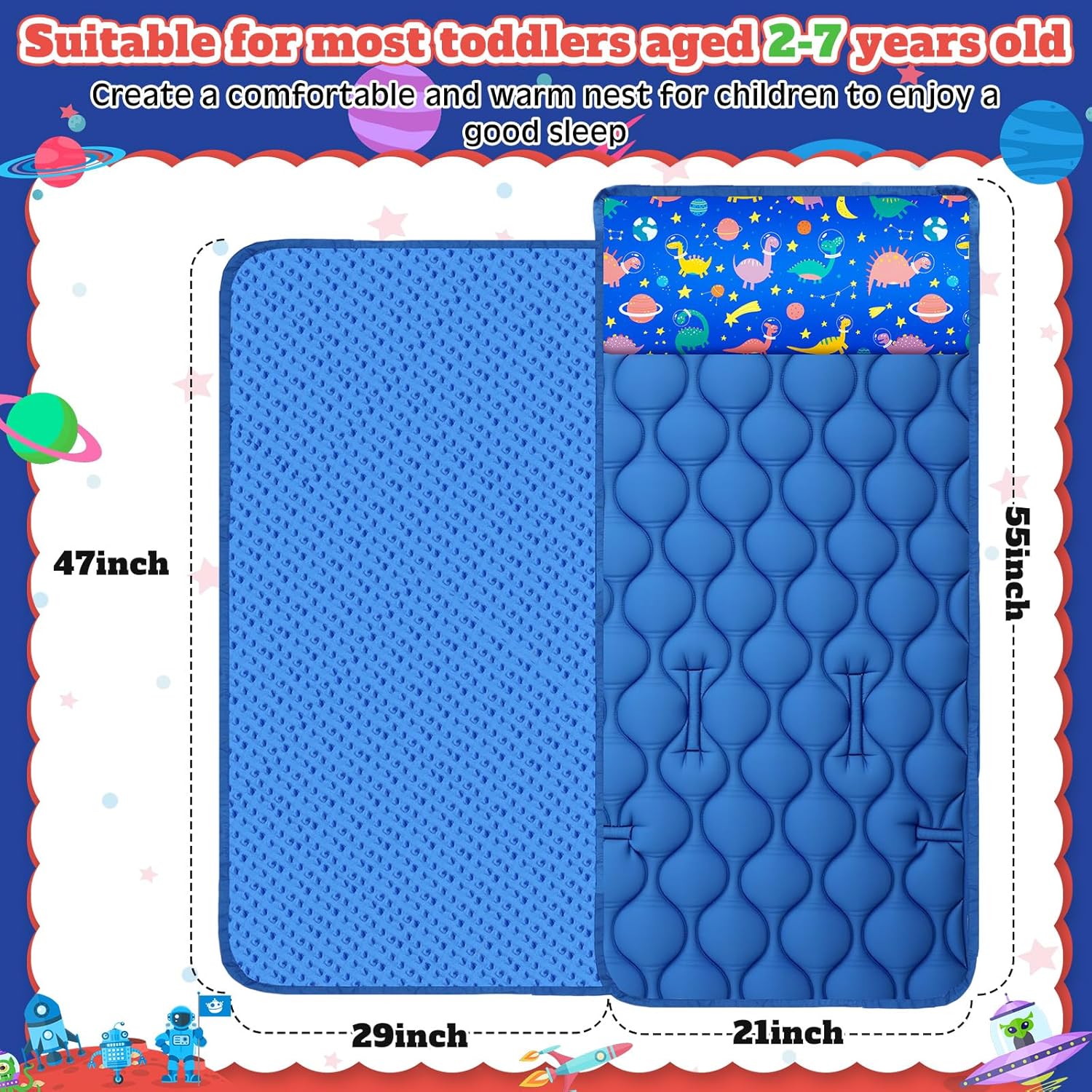 Oudain Nap Mat with Removable Pillow and Blanket for Toddlers