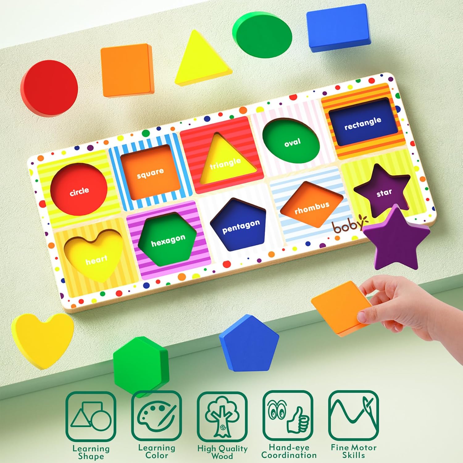Dailyfunn Wooden Shape Puzzle 10 PCS Toddler 1-3 Years