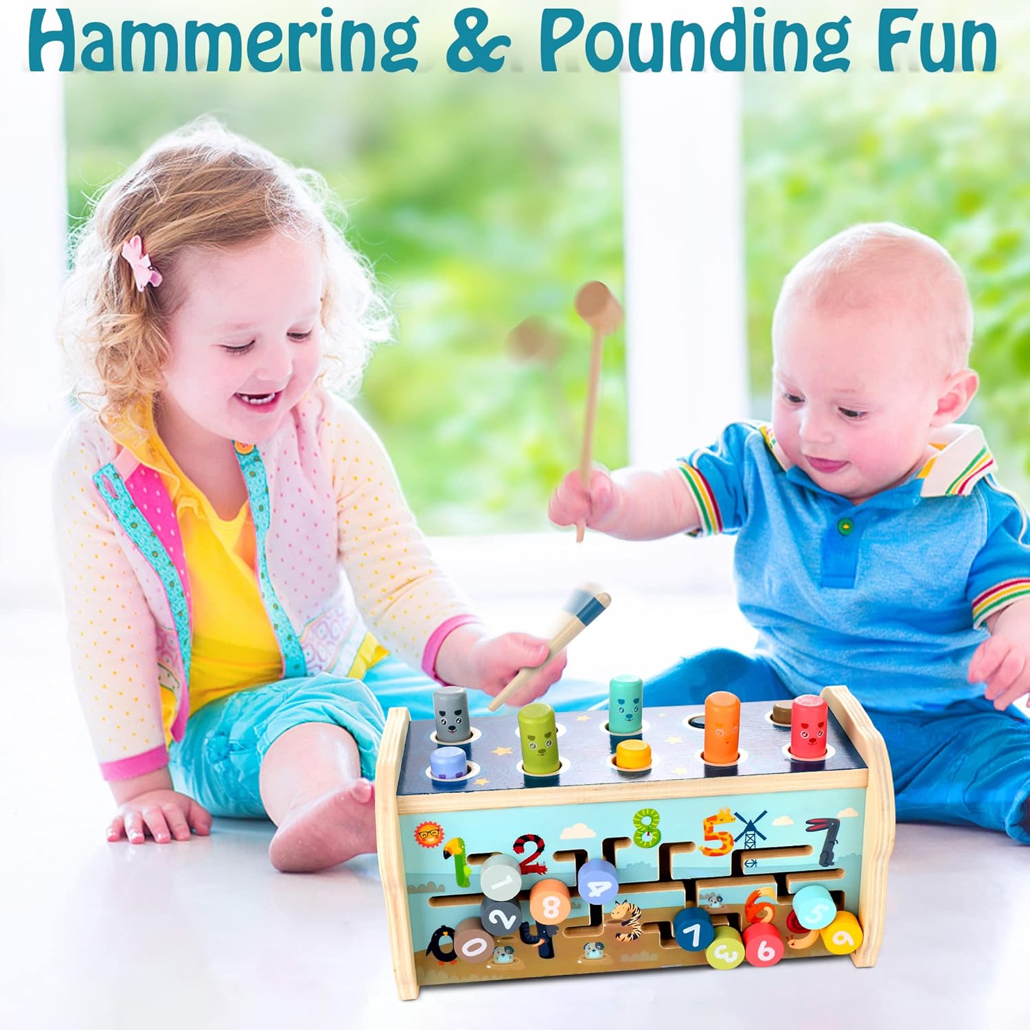 KIDWILL 3-in-1 Wooden Hammering Toy Set for 12 Months