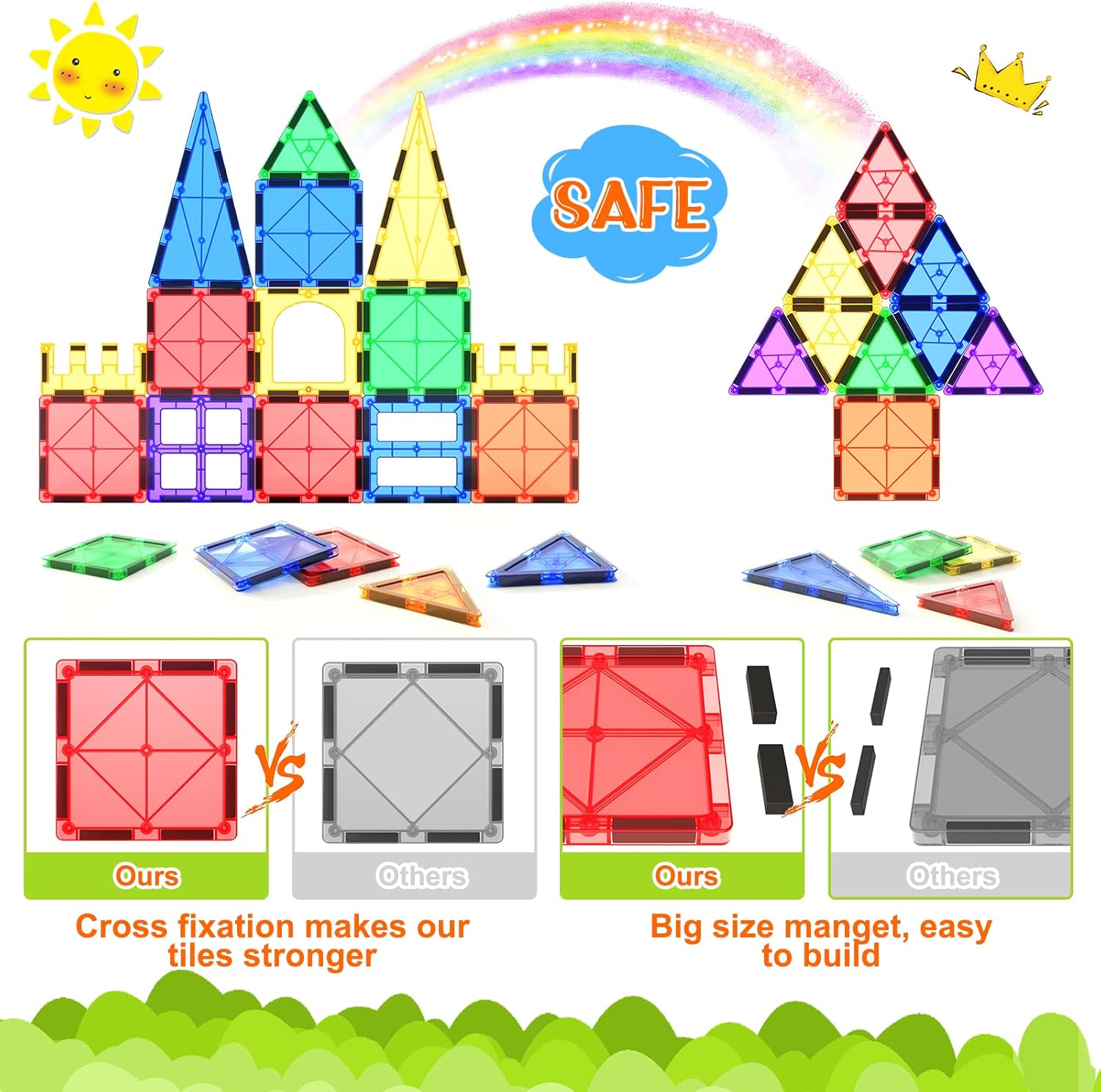 Coodoo Magnetic Tiles STEM Learning Toy for Kids 40PCS