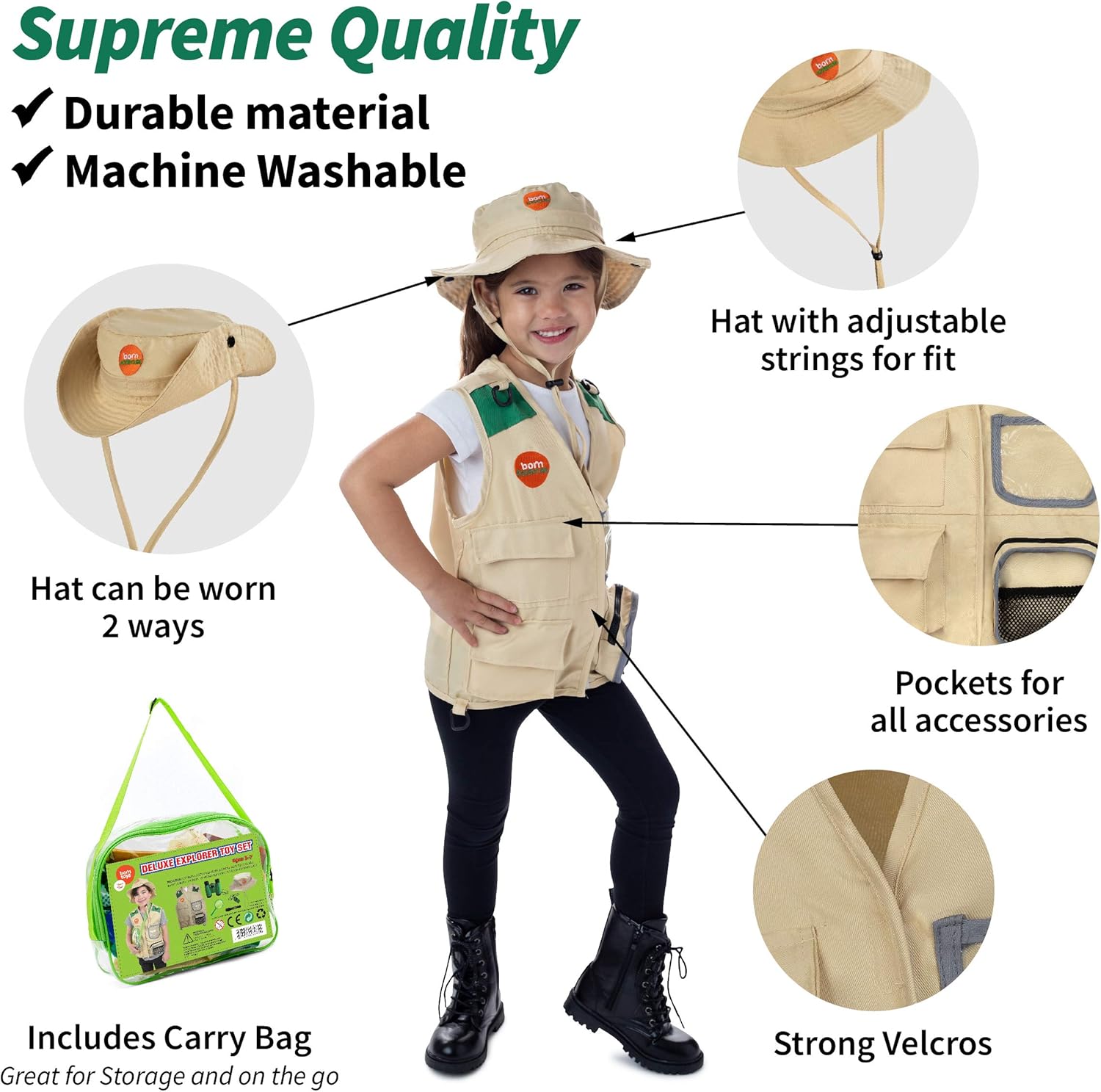 Born Toys Kids Explorer Costume Set 3-in-1