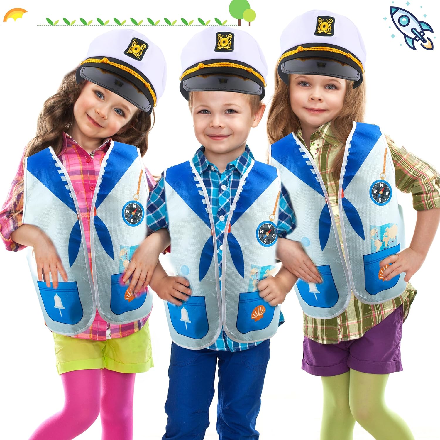 7 Pcs Kids Navy Captain Sailor Costume Set for Halloween Birthday