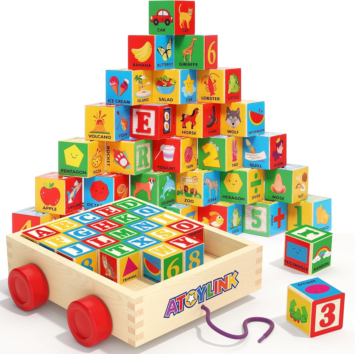 Atoylink Alphabet Number Wooden Stacking Blocks for Toddlers 1-3