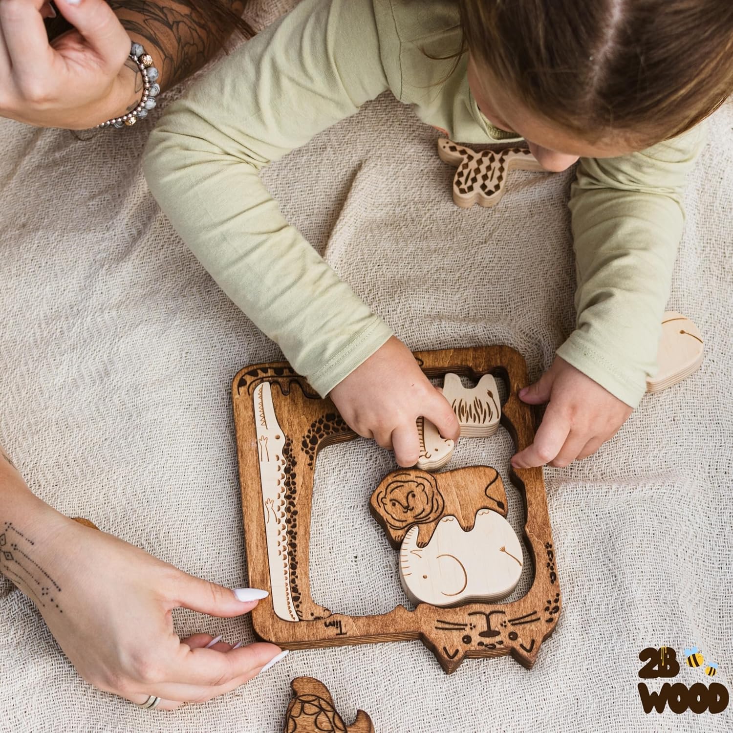 Handmade Wooden Animal Puzzle for Toddlers 3-5