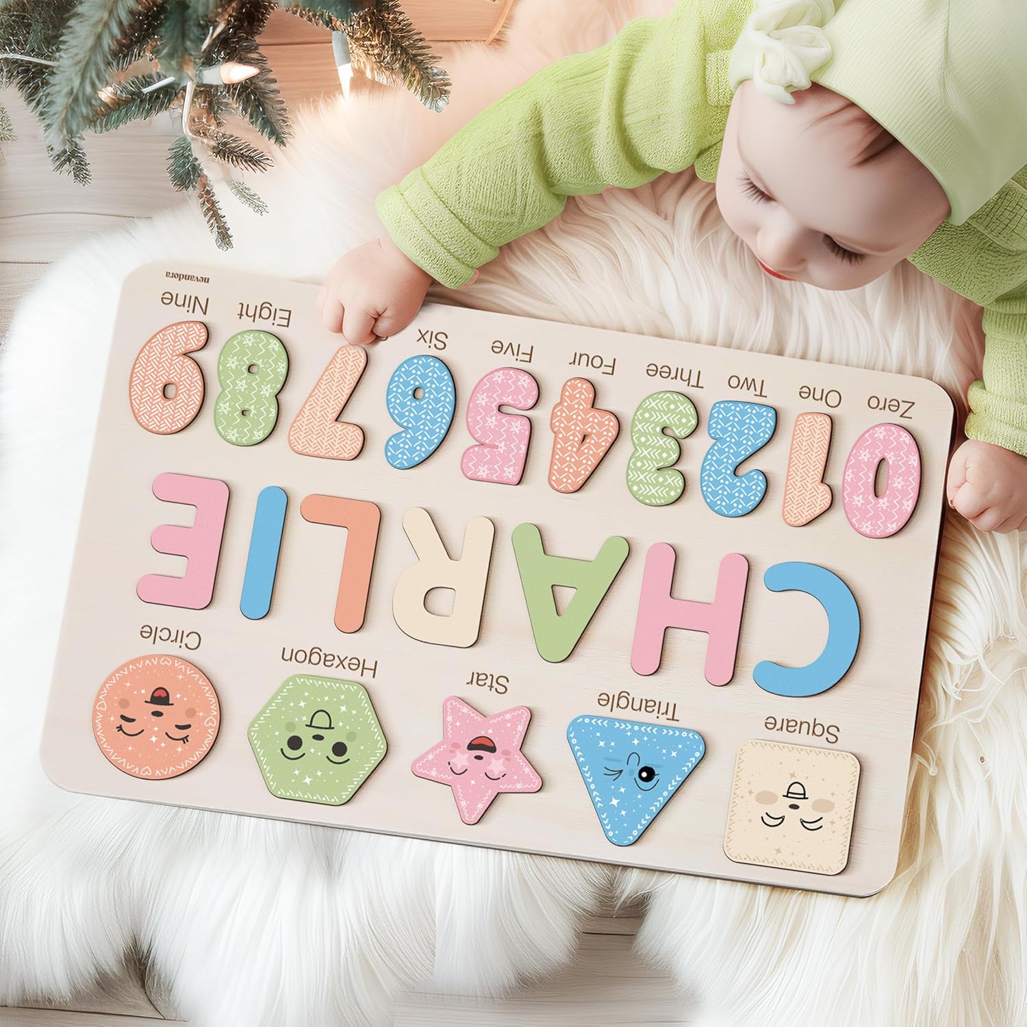 Personalized Wooden Name Puzzle for Kids Customizable with Numbers and Shapes