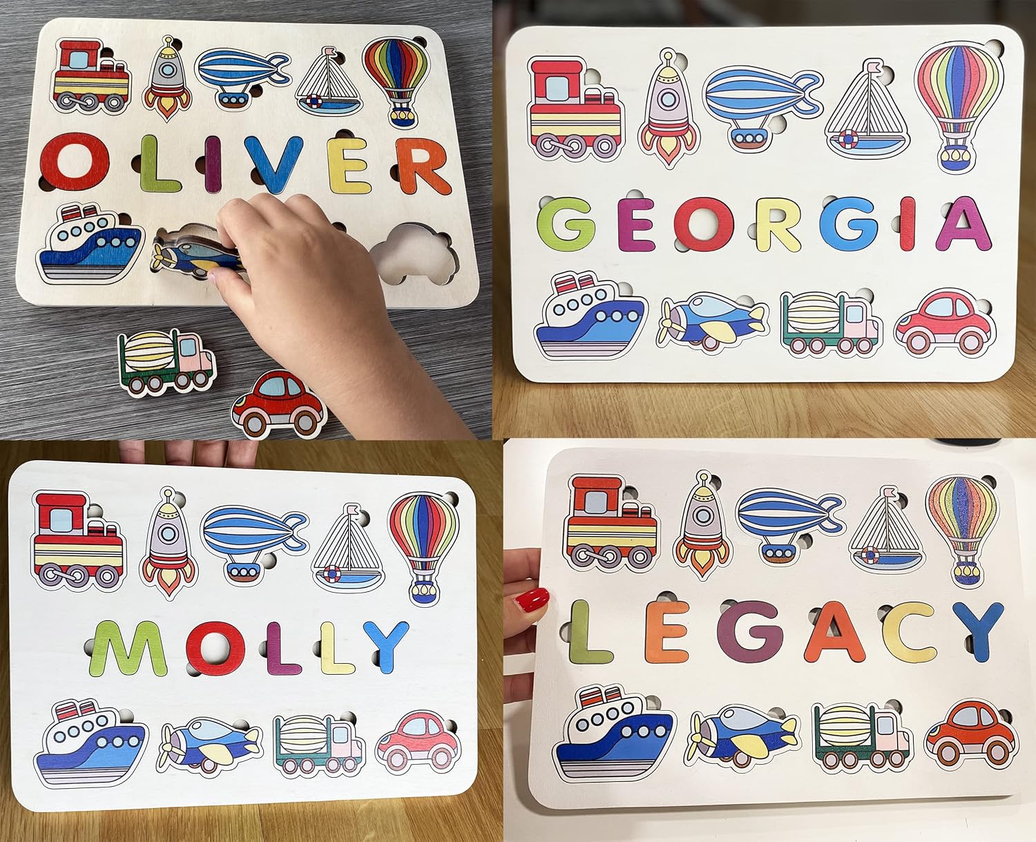 Personalized Wooden Name Puzzle with Vehicles for Toddlers
