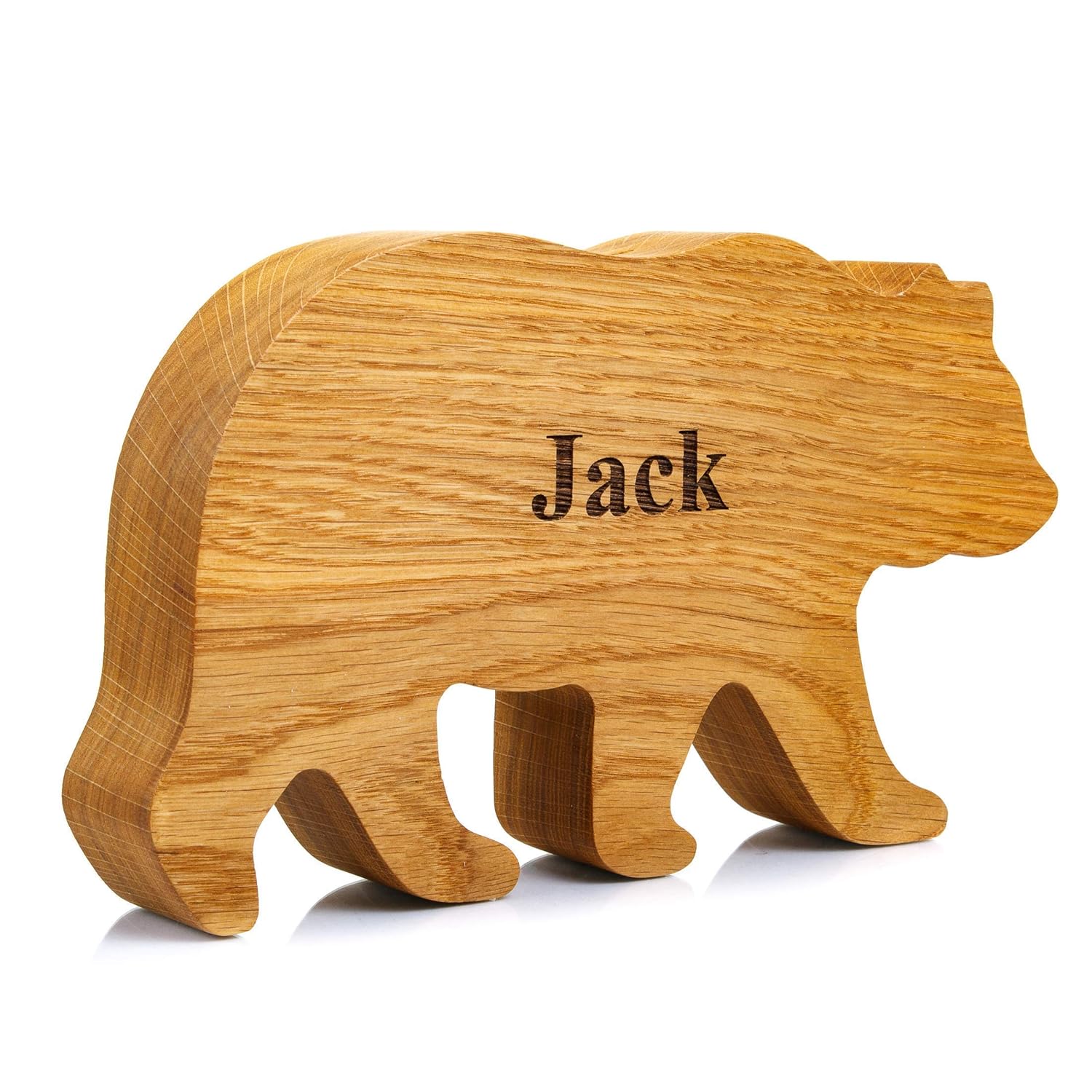 Wooden Money Box - Grizzly Bear Piggy Bank with Organic Glass