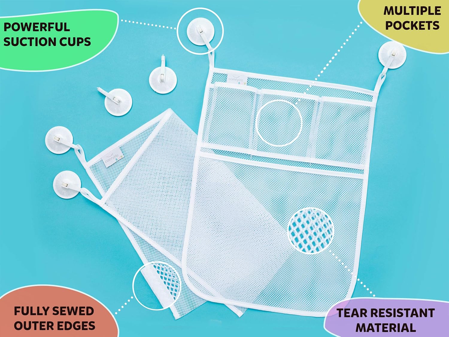 Comfylife 2-Pack Mesh Bath Toy Organizer with 8 Strong Hooks