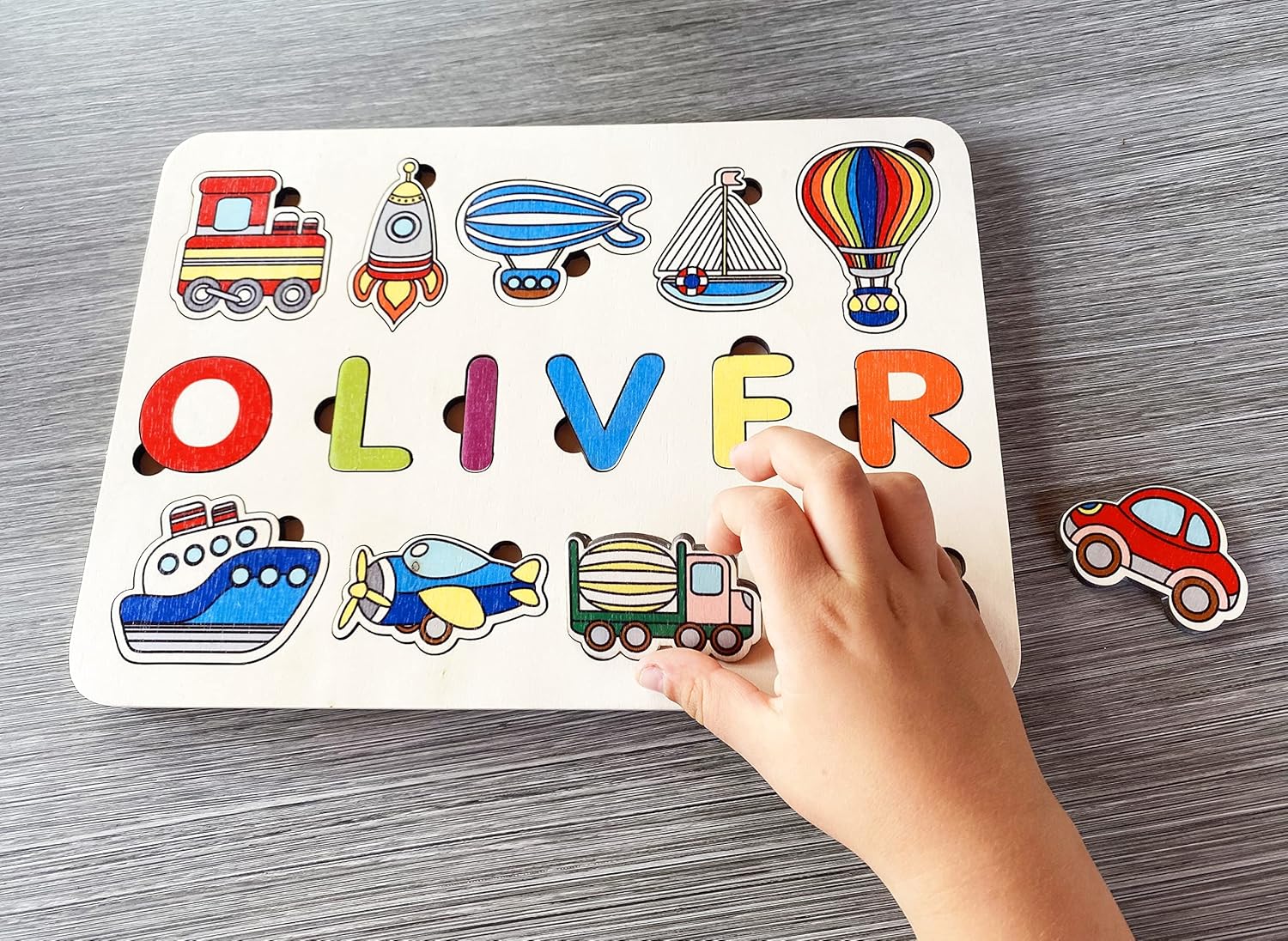 Personalized Wooden Name Puzzle with Vehicles for Toddlers