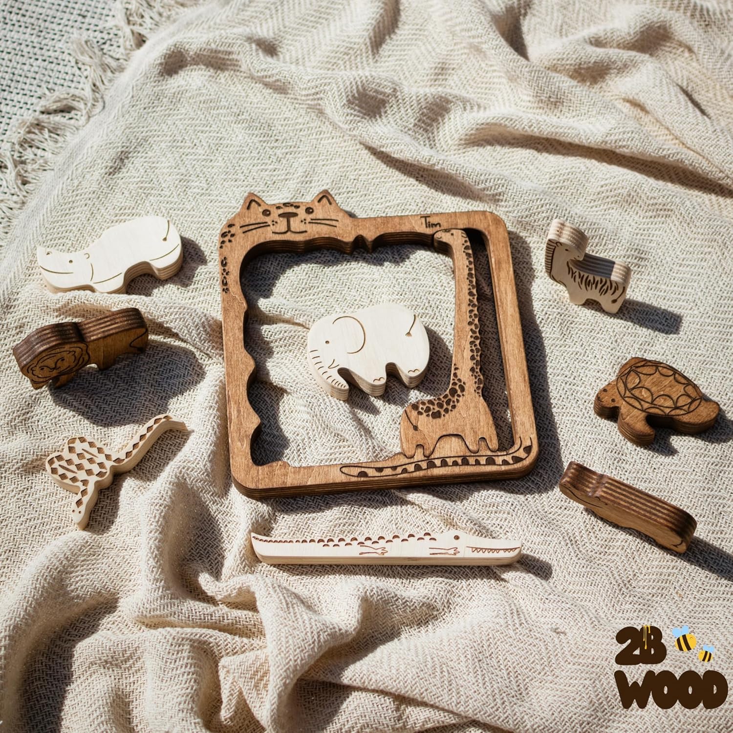 Handmade Wooden Animal Puzzle for Toddlers 3-5