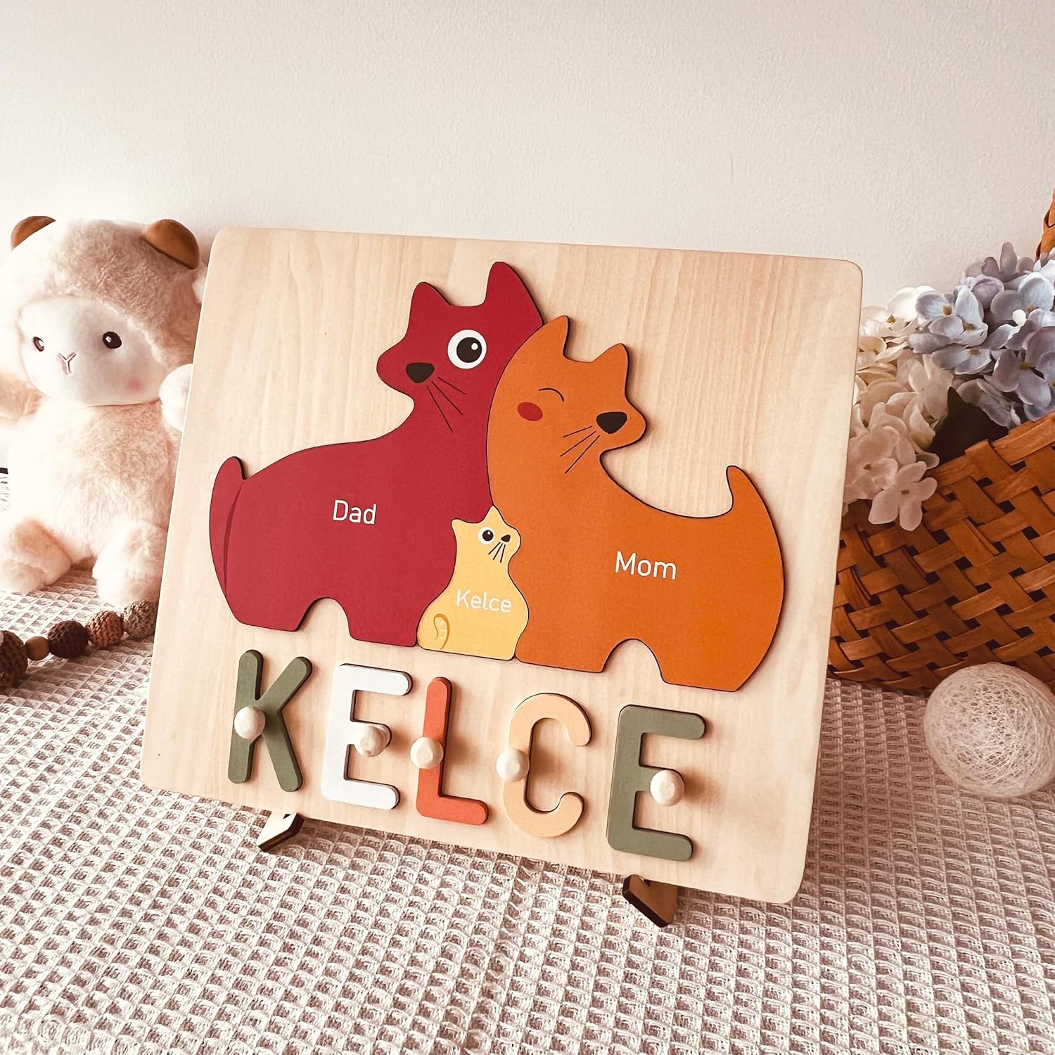 Personalized Baby Name Puzzle with Cats Design