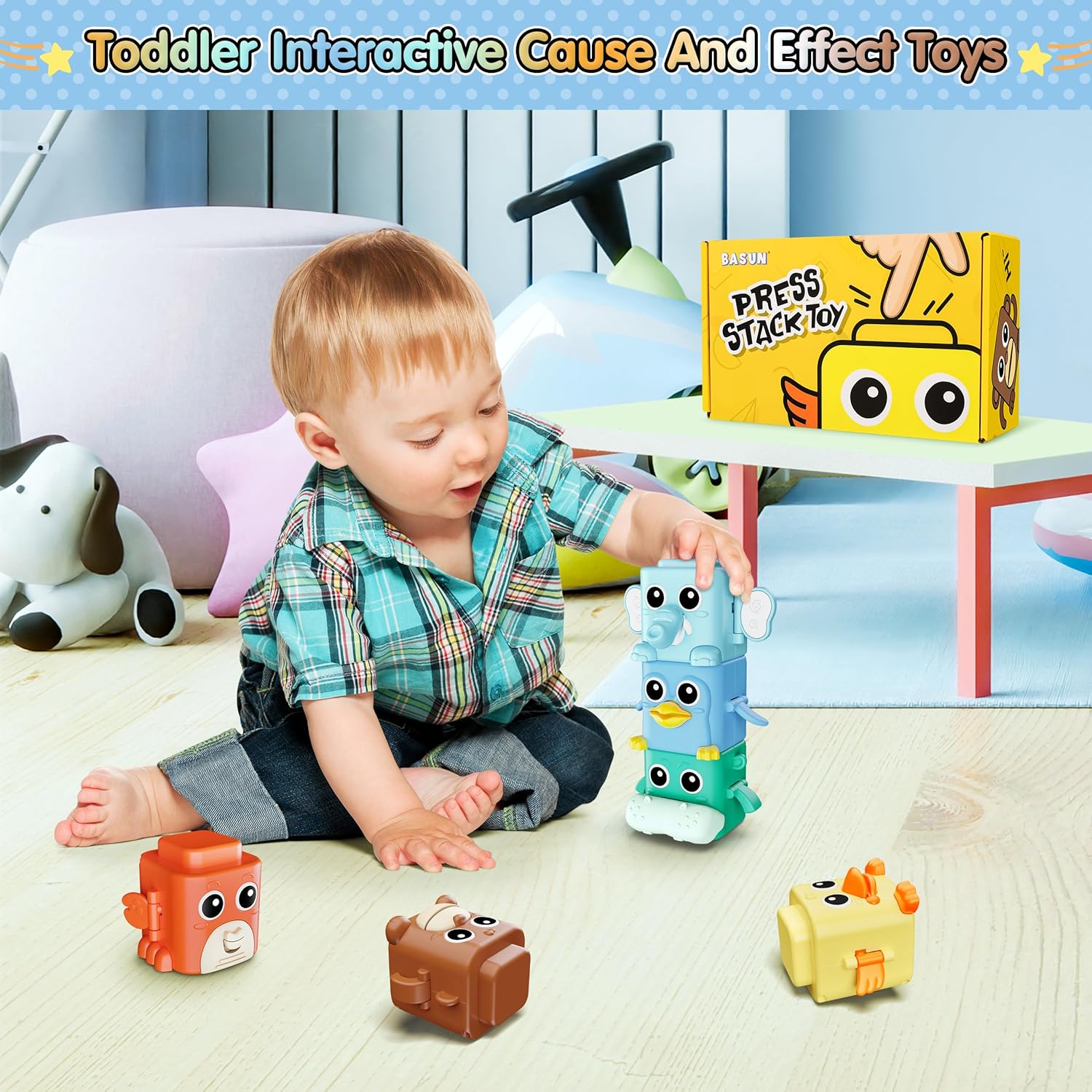 BASUN Stacking Animal Toys for Toddlers 18 Months