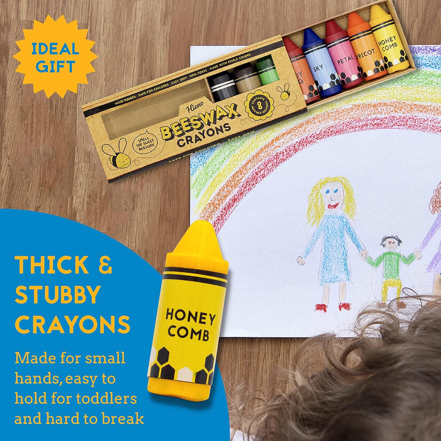 Hieno 100 Pure Beeswax Crayons - Natural Jumbo Sizes for Toddlers