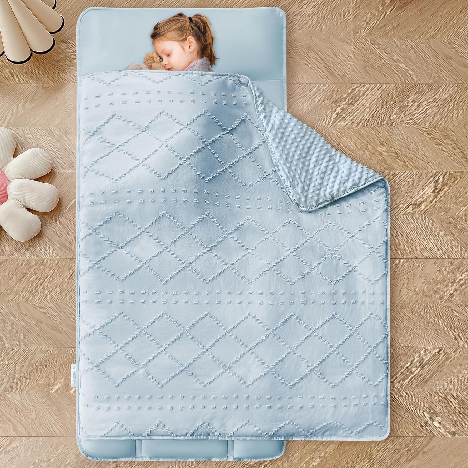 VIVILINEN Tufted Toddler Nap Mat with Pillow for Kids