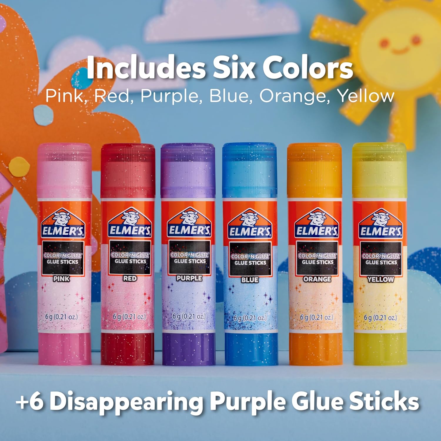 Elmers Color n Glitz Glue Sticks 12 Pack
