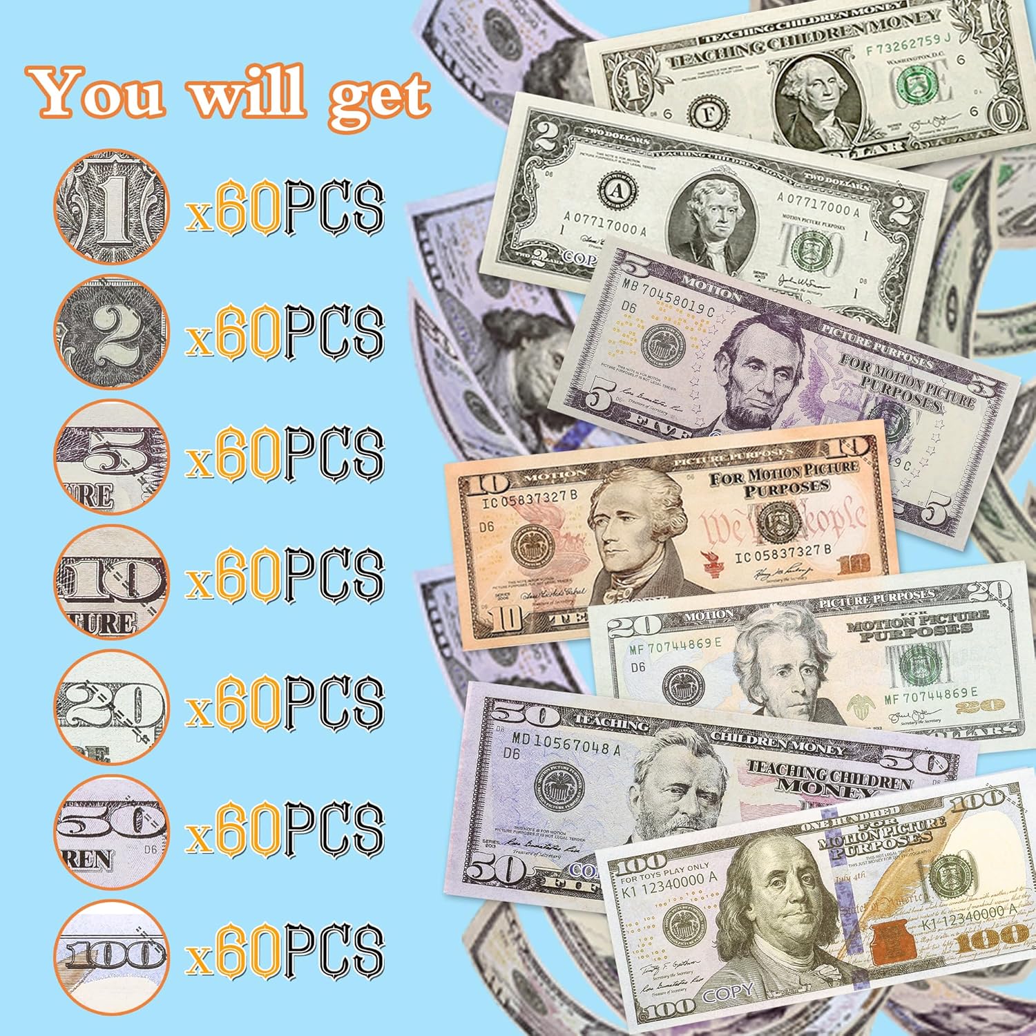 Wadoaf 420 Piece Play Money Set for Board Games and Magic