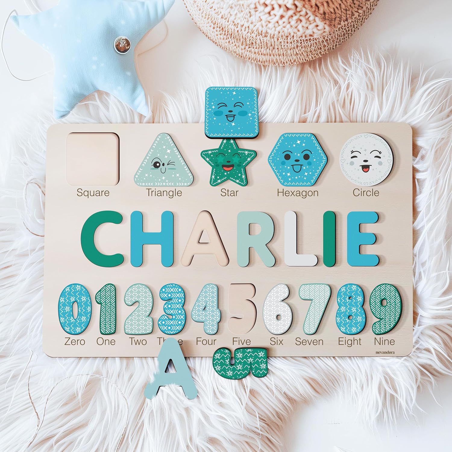 Personalized Wooden Name Puzzle for Kids Customizable with Numbers and Shapes