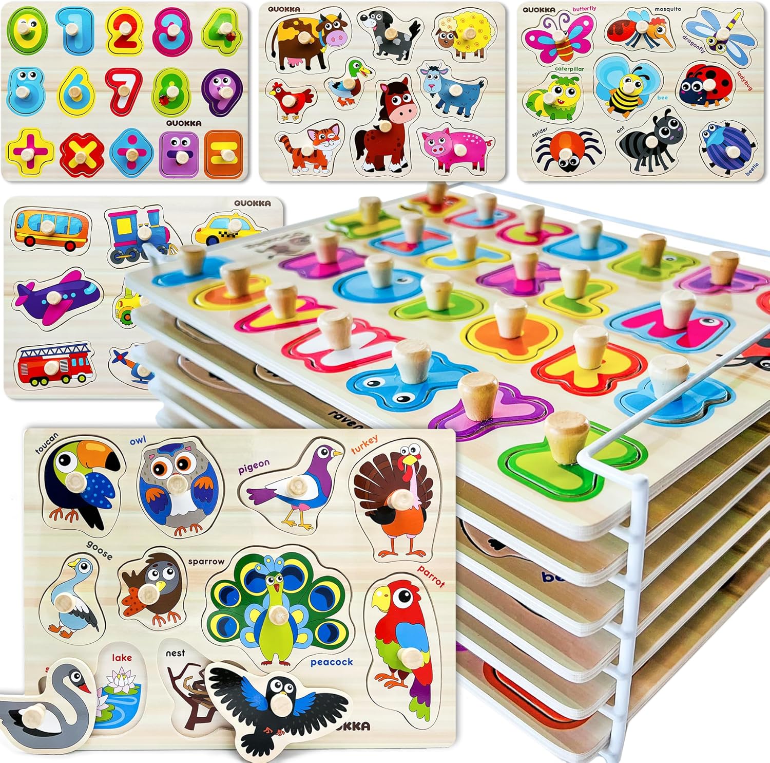 QUOKKA Wooden Toddler Puzzles 6XSET Learning Set