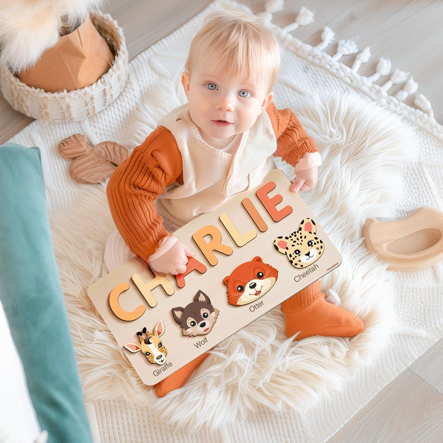 Custom Name Puzzle with Animals - Handmade Wooden Toy