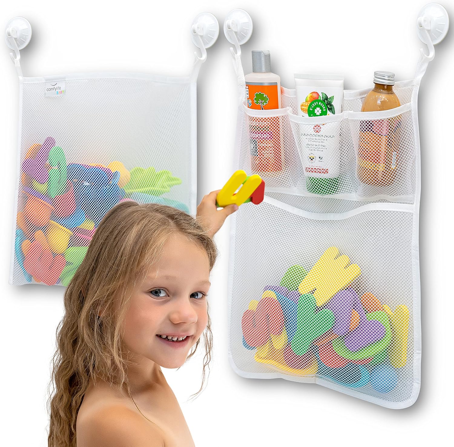 Comfylife 2-Pack Mesh Bath Toy Organizer with 8 Strong Hooks