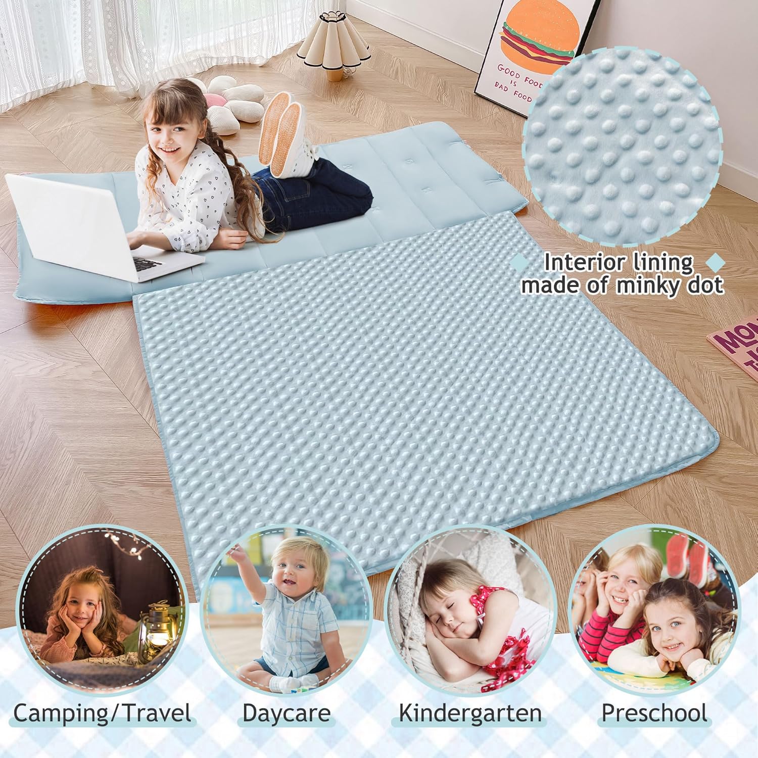 VIVILINEN Tufted Toddler Nap Mat with Pillow for Kids