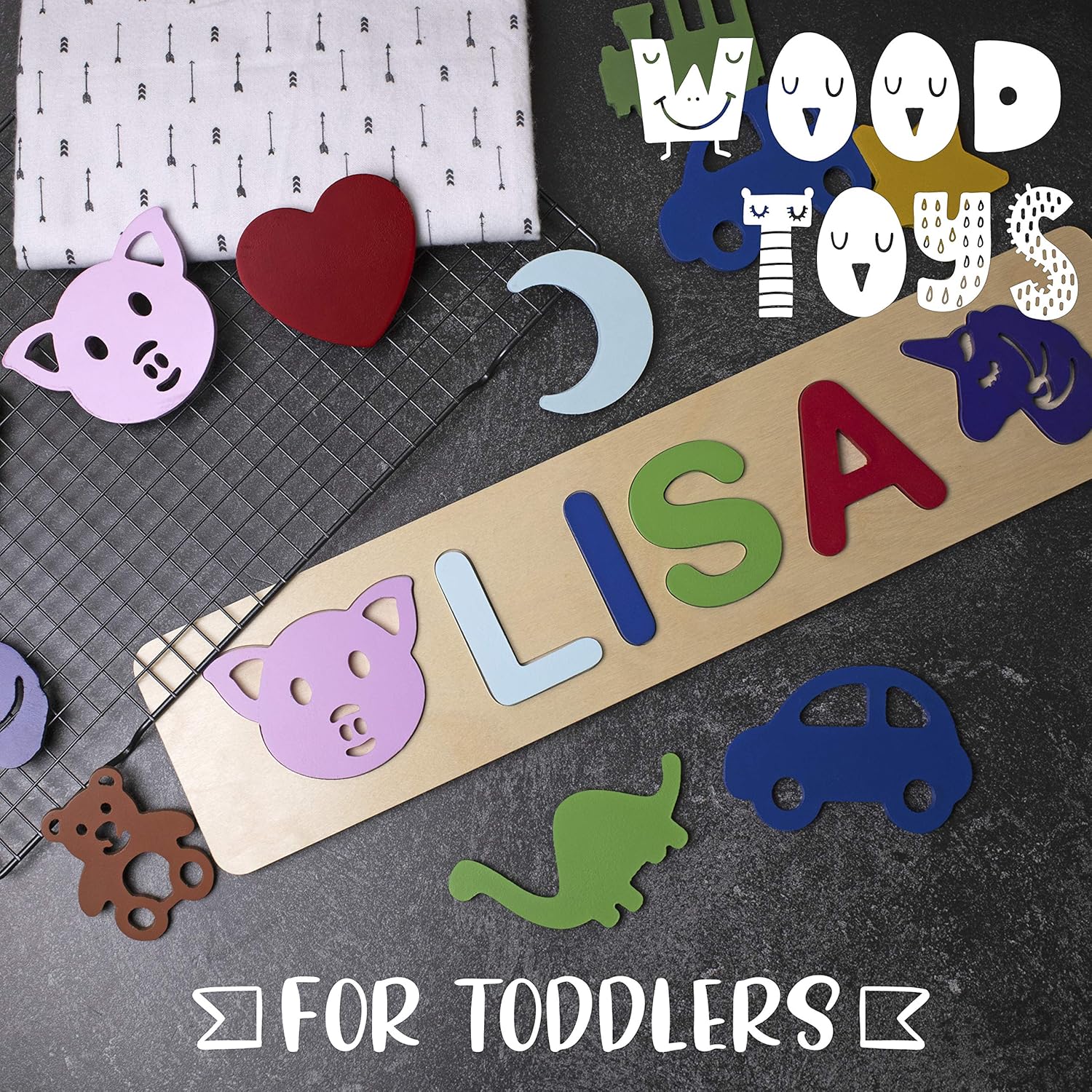 Personalized Wooden Name Puzzles for Toddlers 1-3 Years 1